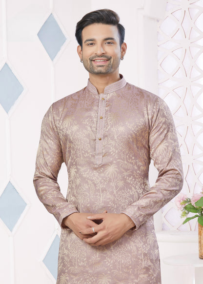 Ensemble Kurta rose gold avec broderie Pintex en jacquard