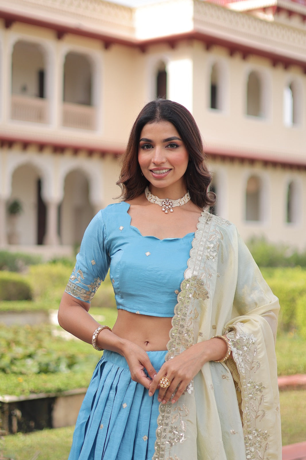 Elegant Pink Grey Bridal Lehenga with Zarkan Embroidery and Sequins