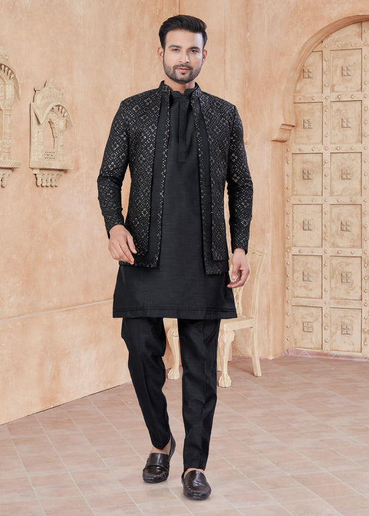 Himmelblaue Baumwoll-Kurta mit Fadenstickerei und Pailletten