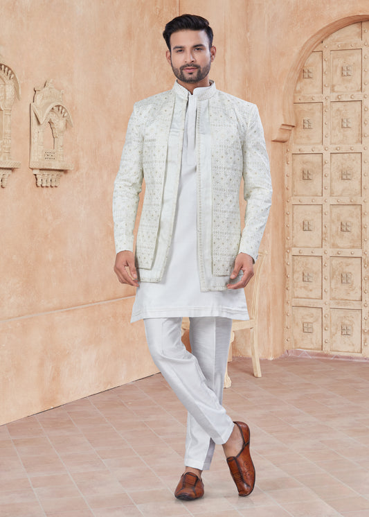 Himmelblaue Baumwoll-Kurta mit Fadenstickerei und Pailletten
