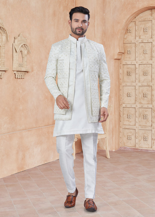 Himmelblaue Baumwoll-Kurta mit Fadenstickerei und Pailletten