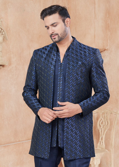 Himmelblaue Baumwoll-Kurta mit Fadenstickerei und Pailletten