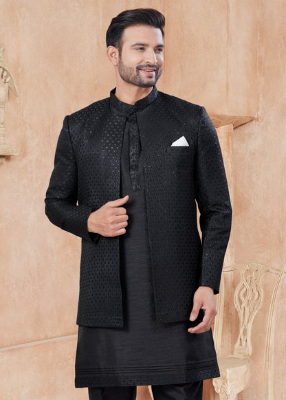 Himmelblaue Baumwoll-Kurta mit Fadenstickerei und Pailletten