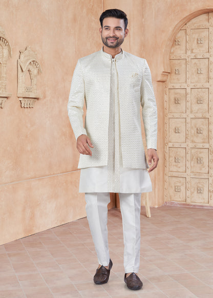 Himmelblaue Baumwoll-Kurta mit Fadenstickerei und Pailletten
