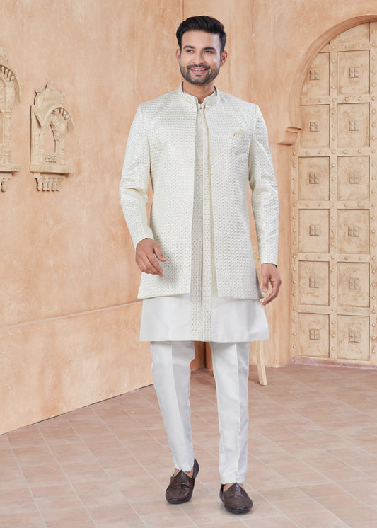 Himmelblaue Baumwoll-Kurta mit Fadenstickerei und Pailletten