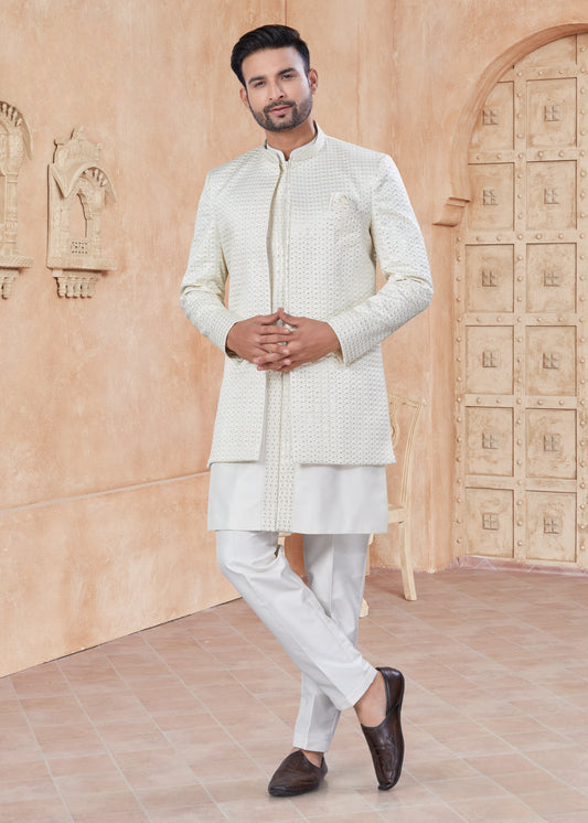 Himmelblaue Baumwoll-Kurta mit Fadenstickerei und Pailletten