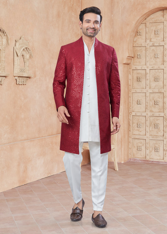 Himmelblaue Baumwoll-Kurta mit Fadenstickerei und Pailletten