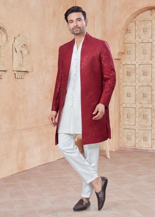 Himmelblaue Baumwoll-Kurta mit Fadenstickerei und Pailletten