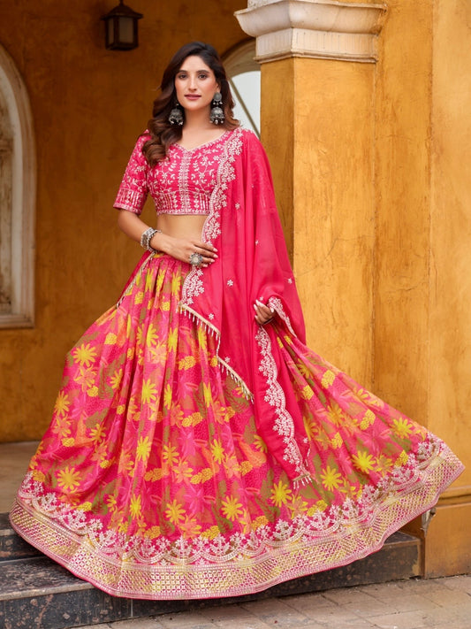 Eleganter rosa-grauer Braut-Lehenga mit Zarkan-Stickerei und Pailletten