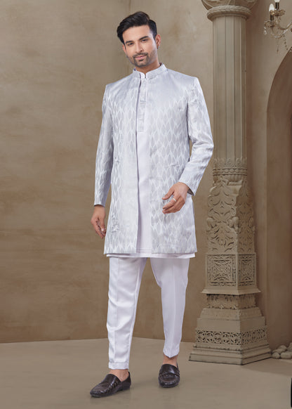 Ensemble Kurta violet clair lilas avec Veste Sophistiqué à détails mi-longue