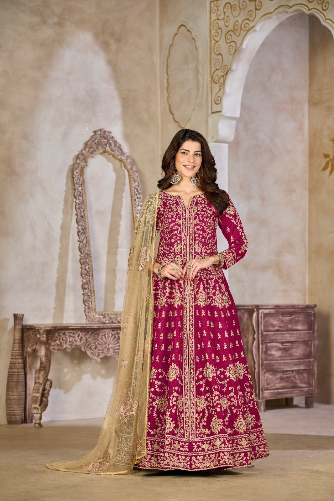 Robe Maxi Rose foncé de fête en tulle COLLECTION NAYLA