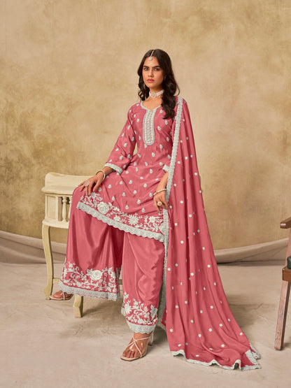 Salwar Palazzo rose clair en soie chinon COLLECTION DIYA