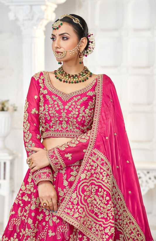 Eleganter rosa-grauer Braut-Lehenga mit Zarkan-Stickerei und Pailletten