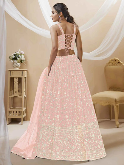 Light Pink Georgette Lehenga Choli Set with Sequins and Zari Embroidery