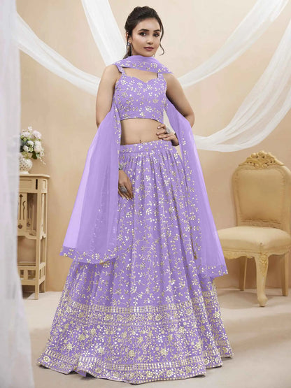 Lavender georgette lehenga with sequin and zari thread embroidery