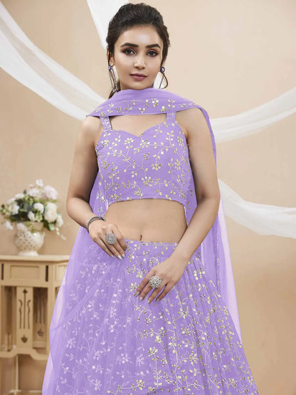 Lavender georgette lehenga with sequin and zari thread embroidery