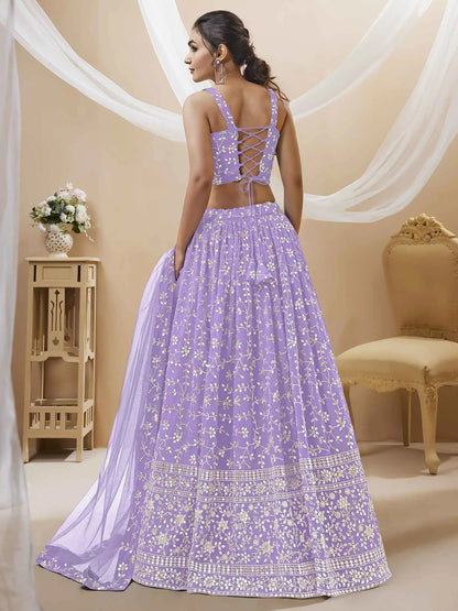 Lavender georgette lehenga with sequin and zari thread embroidery