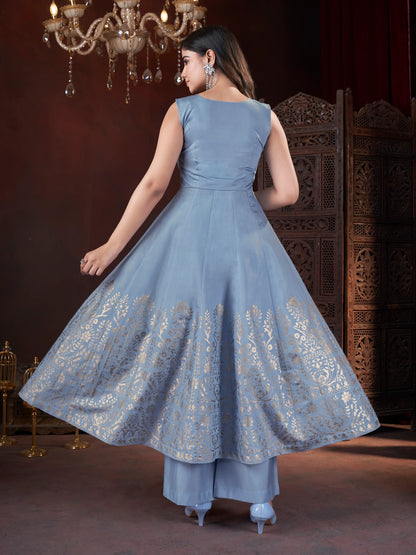 Sky Blue Salwar Suit with Mirror Embroidery and Foil Print