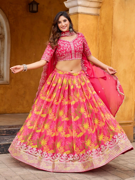 Eleganter rosa-grauer Braut-Lehenga mit Zarkan-Stickerei und Pailletten