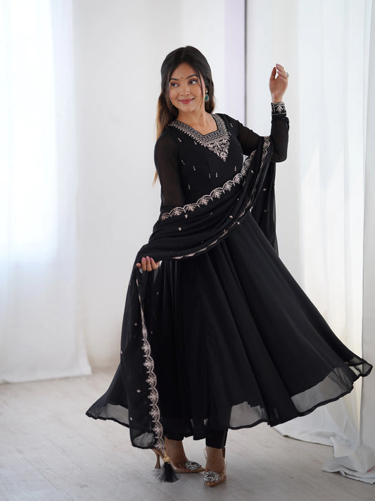 Schwarzes Anarkali-Kleiderset