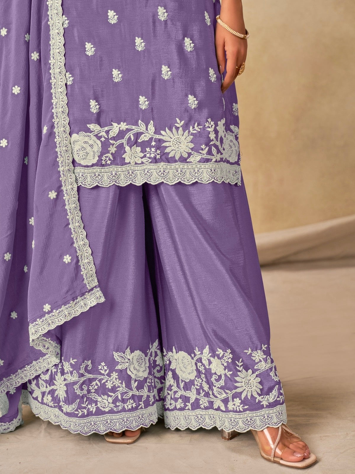 Salwar Palazzo violet clair en soie chinon COLLECTION DIYA