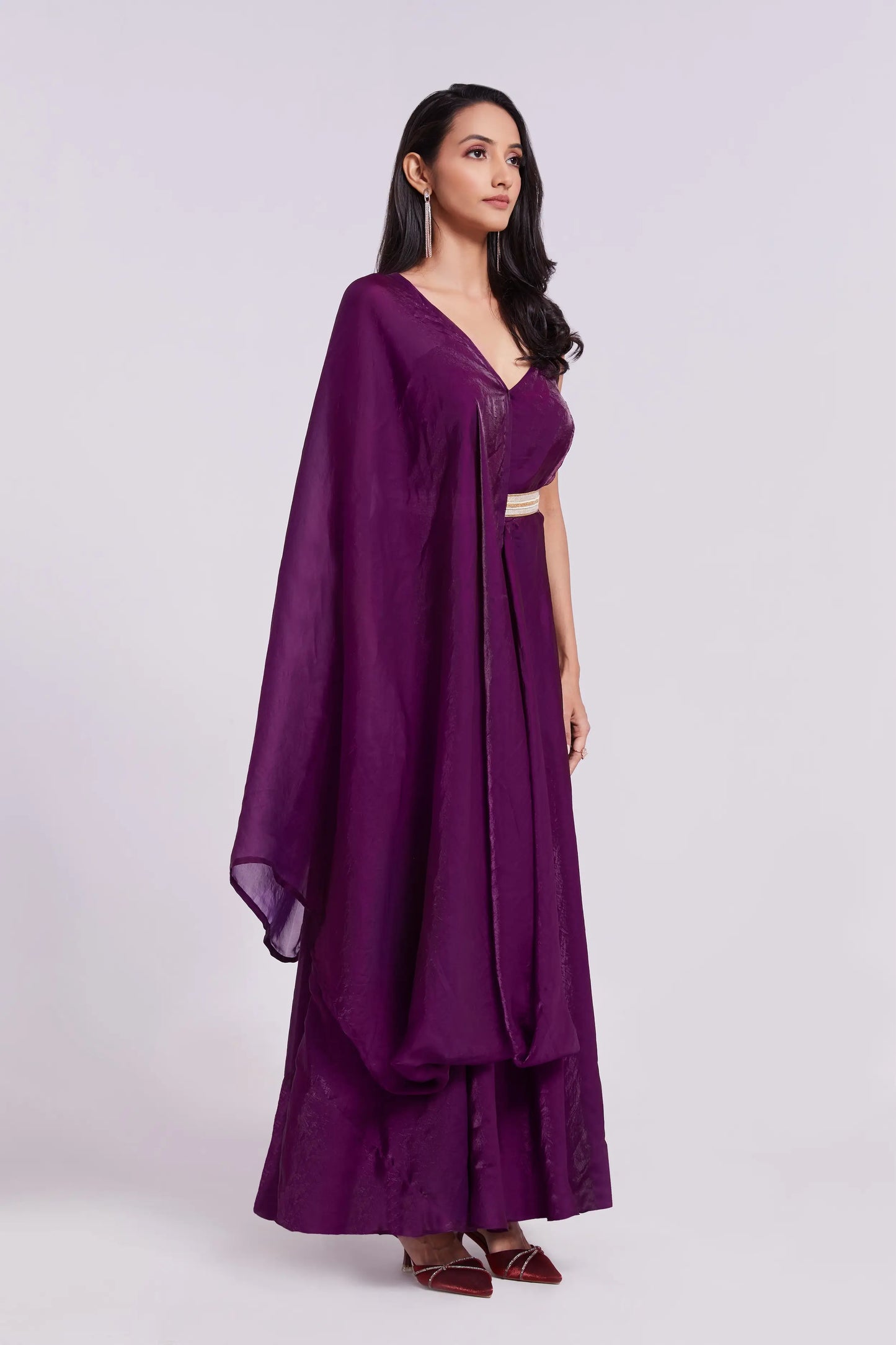 Dark Purple Organza Dress with Trendy Dupatta