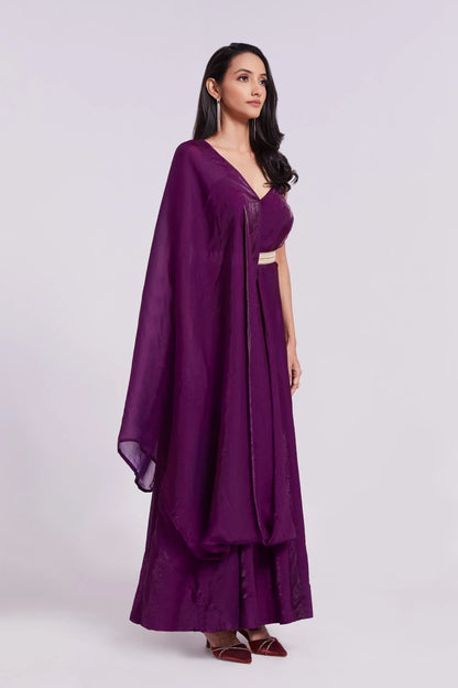 Dark Purple Organza Dress with Trendy Dupatta