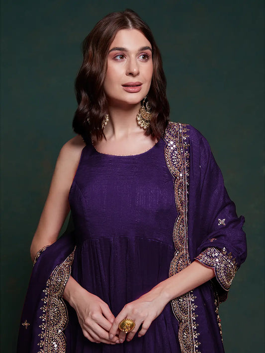 Purple silk dress with elegant dupatta