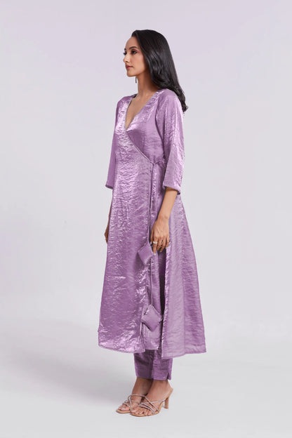 Salwar Suit en Organza pur violet Lilas