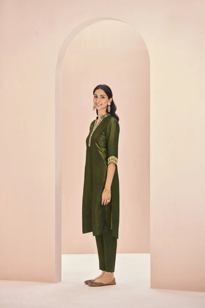 Salwar en Organza Vert Olive