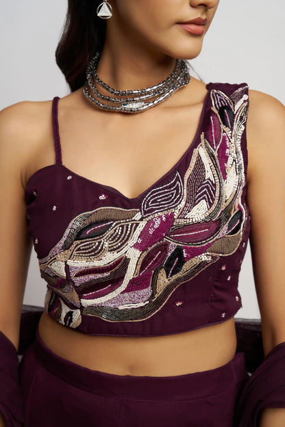 Grape Purple Indo-Western Sharara Set for Party Wear with Handwork and Dupatta