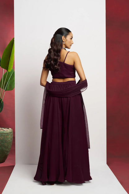 Grape Purple Indo-Western Sharara Set for Party Wear with Handwork and Dupatta