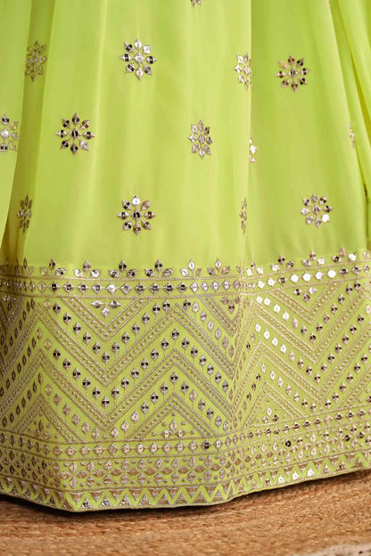 Neon green georgette lehenga with sequin and zari embroidery