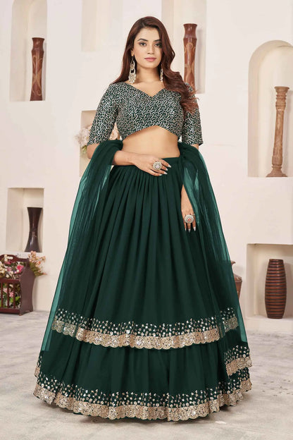 Grüner Designer-Georgette-Lehenga mit Pailletten und Zari-Stickerei