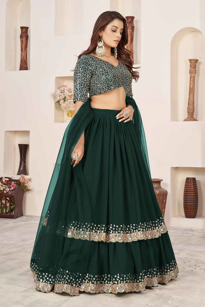 Grüner Designer-Georgette-Lehenga mit Pailletten und Zari-Stickerei