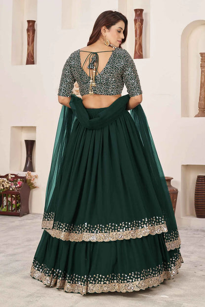 Grüner Designer-Georgette-Lehenga mit Pailletten und Zari-Stickerei