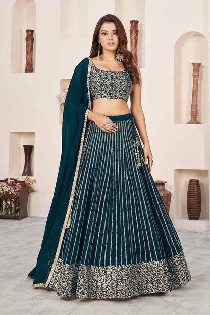 Lehenga Choli Vert Vogue en georgette brodé de sequins et zari