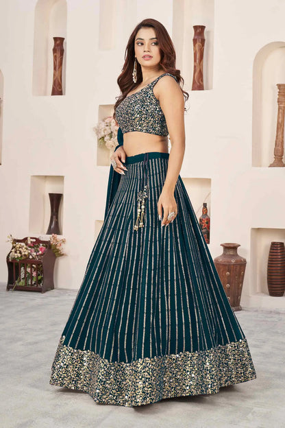 Lehenga Choli Vert Vogue en georgette brodé de sequins et zari