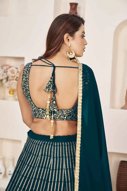 Lehenga Choli Vert Vogue en georgette brodé de sequins et zari