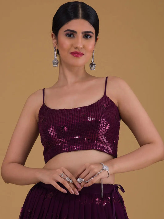 Designer evening lehenga in grape purple color with sequin embroidery design