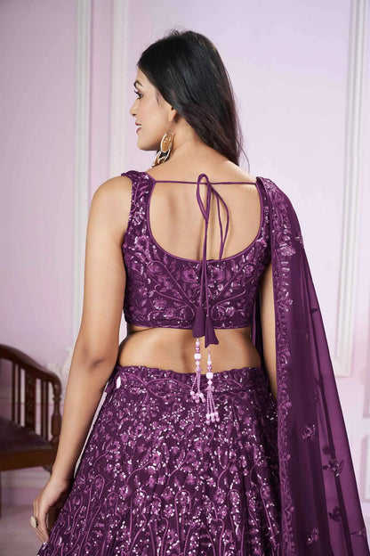 Dark Purple Georgette Lehenga with Sequin and Thread Embroidery PRISHA COLLECTION