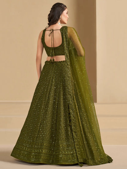 Lavish henna green lehenga with sequin embroidery and dupatta