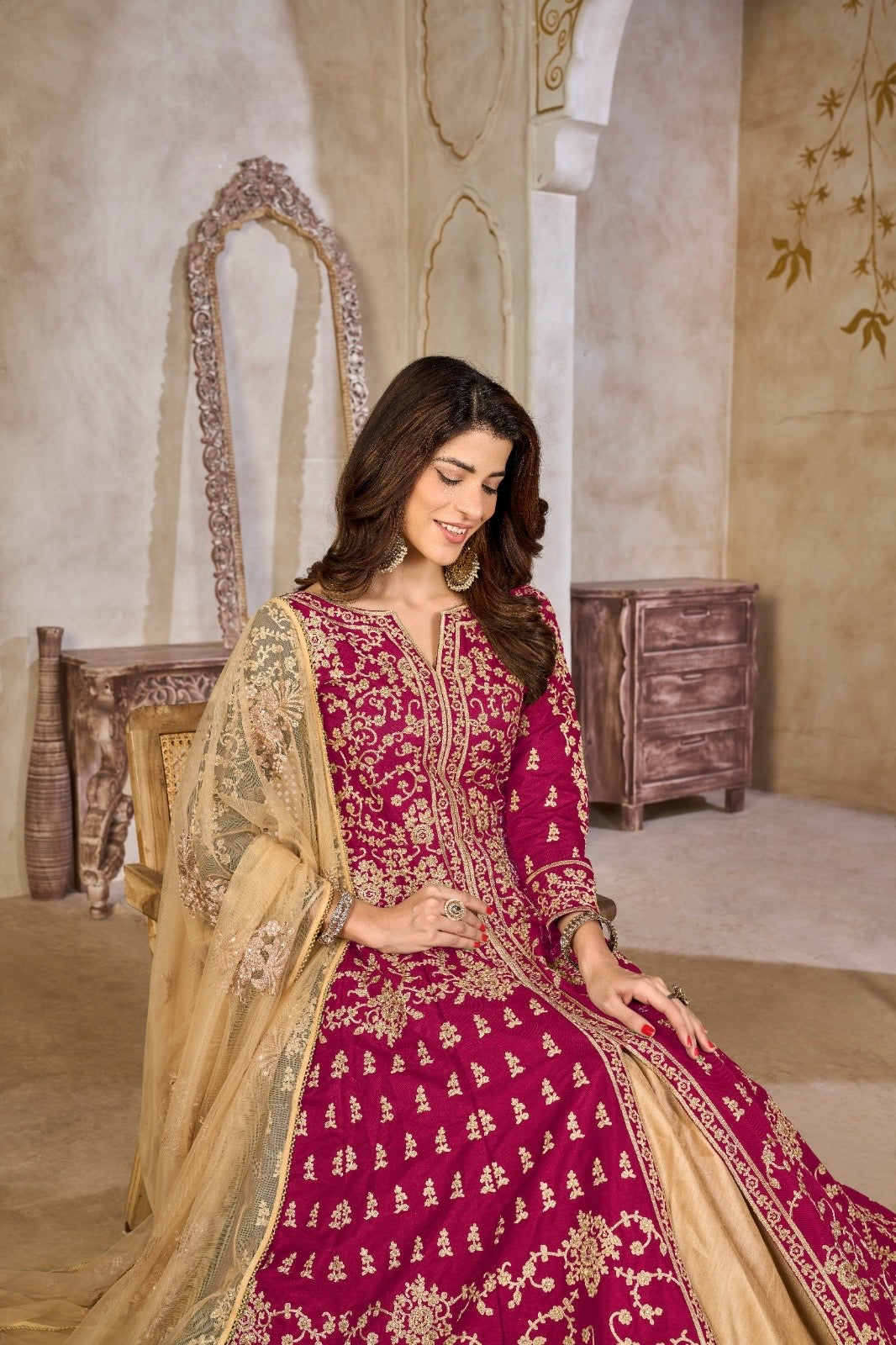 Robe Maxi Rose foncé de fête en tulle COLLECTION NAYLA