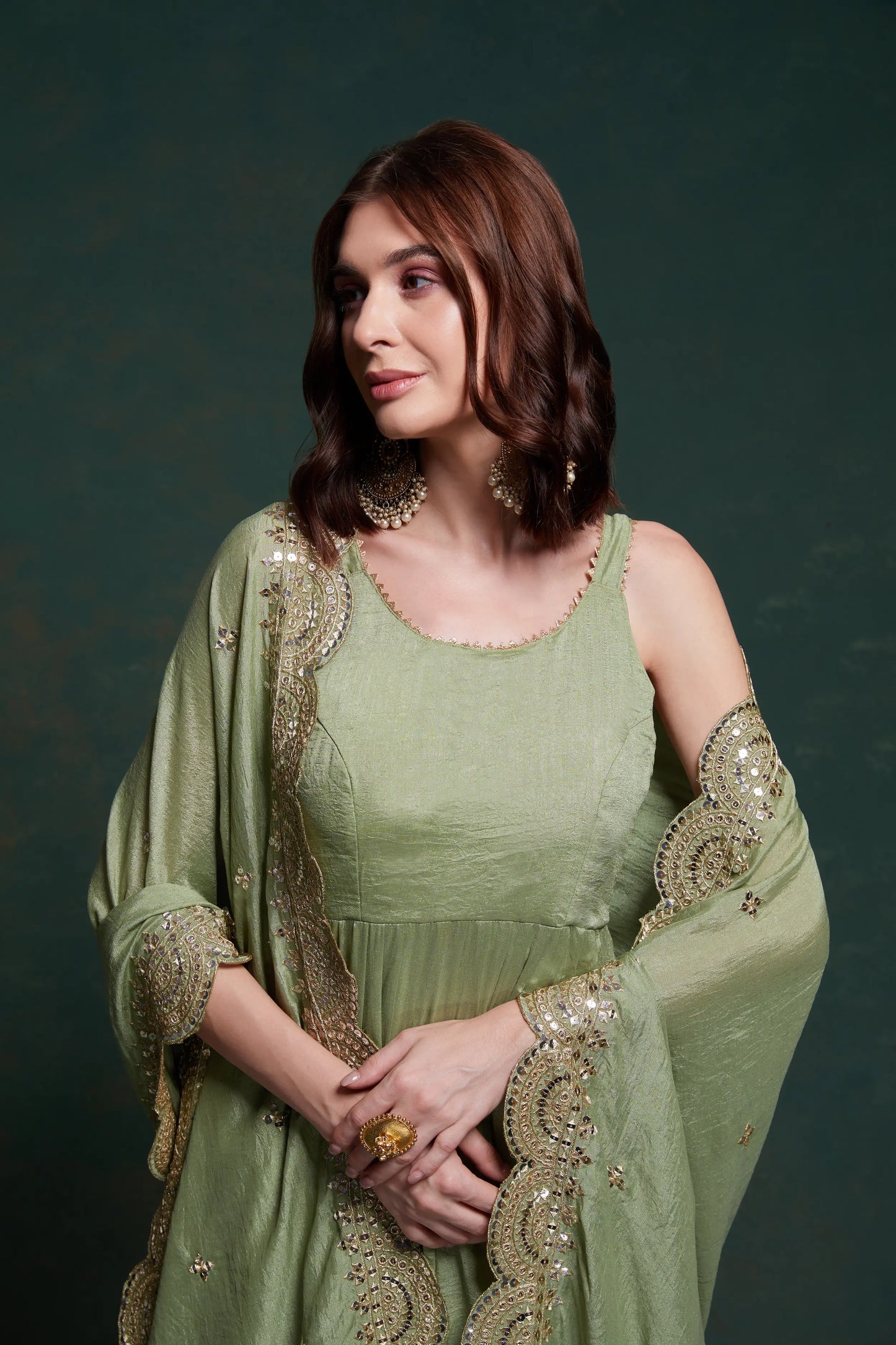 Pistachio georgette maxi dress with elegant dupatta