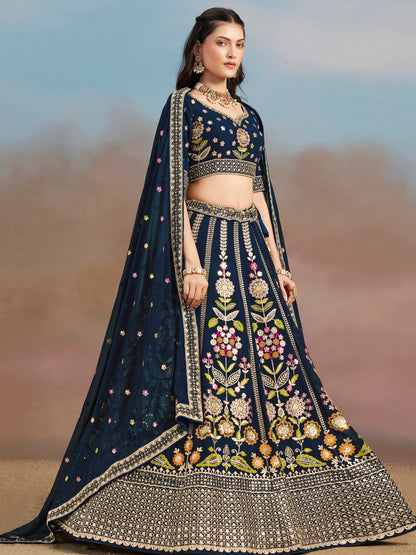 Rosa 3-teiliges Lehenga-Jacken-Set (Koti) mit Stickdetails