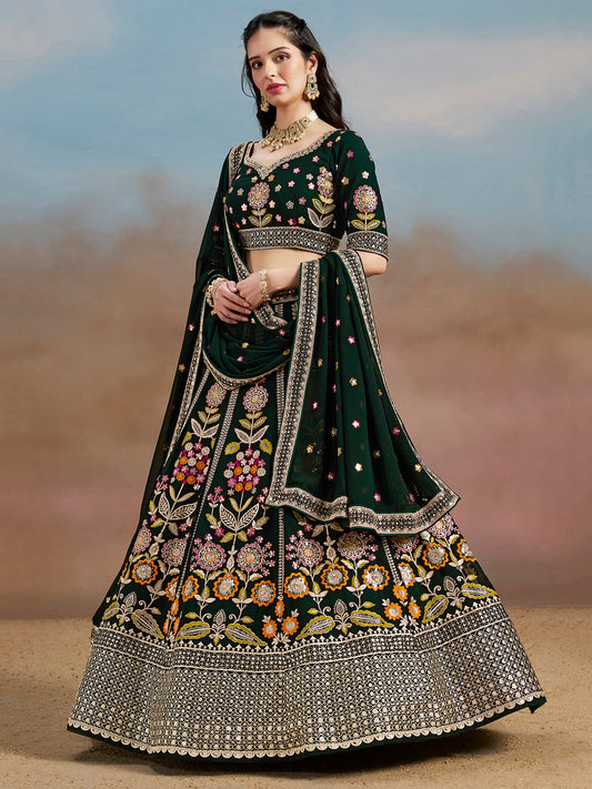 Rosa 3-teiliges Lehenga-Jacken-Set (Koti) mit Stickdetails