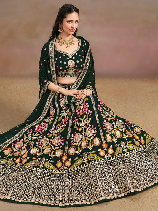 Rosa 3-teiliges Lehenga-Jacken-Set (Koti) mit Stickdetails