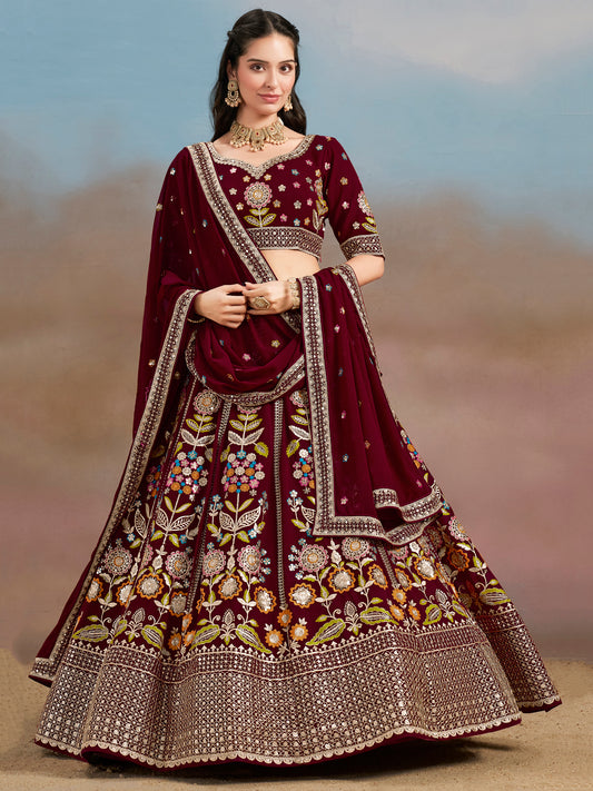 Rosa 3-teiliges Lehenga-Jacken-Set (Koti) mit Stickdetails