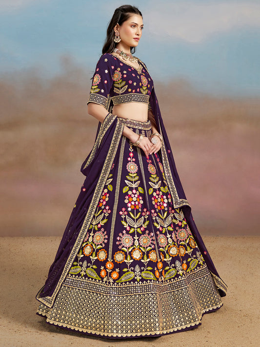 Rosa 3-teiliges Lehenga-Jacken-Set (Koti) mit Stickdetails