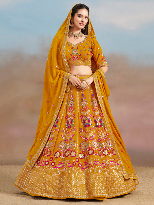 Rosa 3-teiliges Lehenga-Jacken-Set (Koti) mit Stickdetails